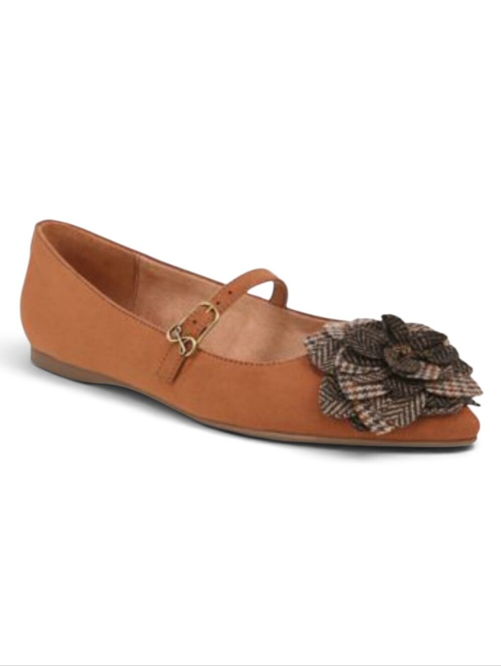 Sam & Libby Women’s Tan Mary Jane Flat with Floral Accent